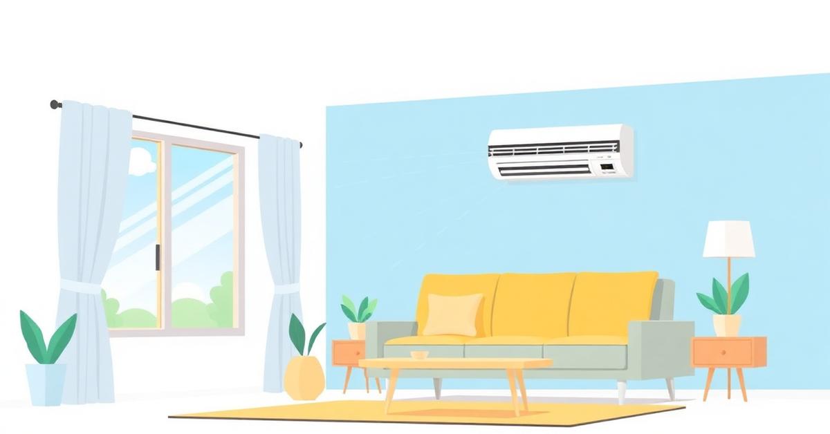 Unité intérieure de climatisation réversible dans un salon lumineux en été